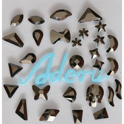 Aderu special shape hematite mix lead free hot fix rhinestone for nail art ornament garment shoe hat scarf phone car decoration
