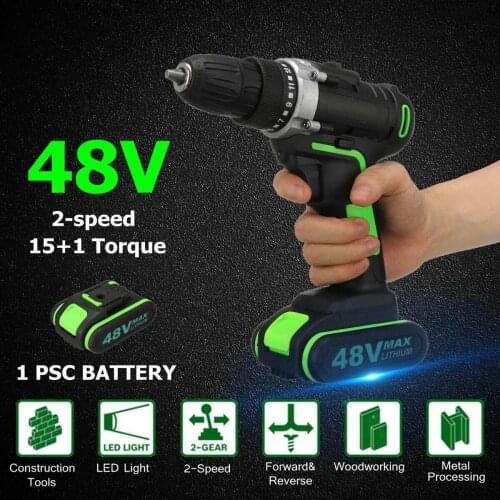 48V 2-Speed Tool and Li-ion Battery Electric Brushless Cordless Brushless Hammer Impact Drill Driver Socket Wrench Power Tool