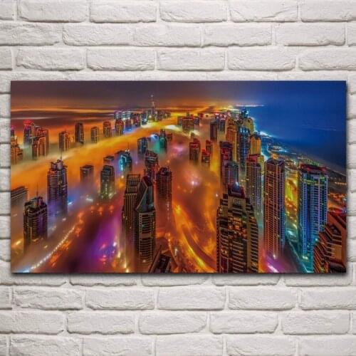 Fogy night over dubai misty city nightscape buildings living room home wall decor art print fabric poster KM466