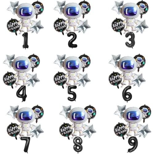 6Pcs Outer Space Party Astronaut balloons Number Foil Balon Galaxy Theme Party Boy Kids Birthday Party Decor helium globos