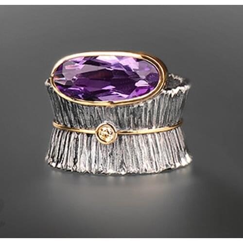 Fashion New Design Rings for Women Engagement Party Vintage Purple Zircon Tree Bark Flower Ring Catching 2019 Statement Jewelry