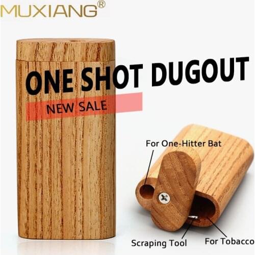 MUXIANG Wood Dugout One Hitter Pipe Wood Stash Box Smoking Hand Pipe Accessories Metal Cigarette Tube wmmh0008-10