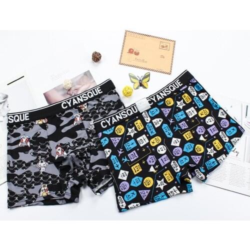 Men Boxers Pocket Printing Black Mid Waist Cotton Ice Silk Seamless Breathable Underwear