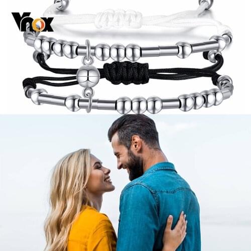 Vnox Morse Code Bracelets for Women Men,Attractive Charm Couple Bracelets, Adjustable Handmade Rope Chain Bracelets,Gift for Him