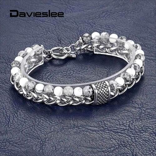 Beaded Bracelet for Men 2Pcs/Set 8mm Two Layers Hemitate Metal Gunmetal Stainless Steel Cable Chain Charm Toggle Clasp LDB258