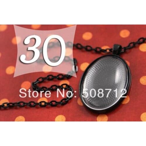 30sets DIY 22x30 mm Pendant Kits Black Color Oval Pendant Tray with matching Chain and Glass