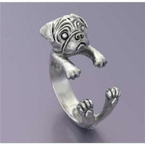 Newest Listed Handmade vintage Pug Rings for women men Retro Animal Ring Pet Lovers Gift Idea