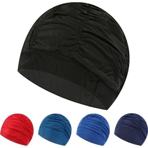 Solid Color Pleated Swim Cap Hot Spring diving hat Adult Printed Swimming Cap