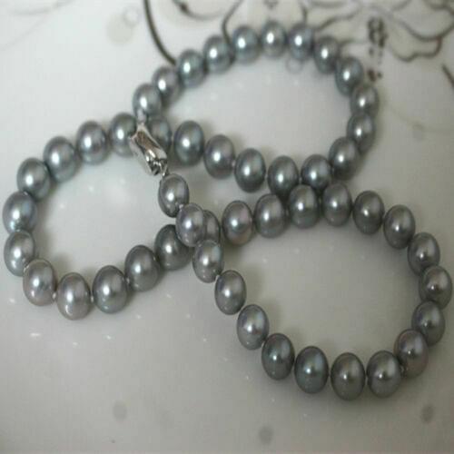 Gorgeous round south sea 8-9mm silver grey pearl necklace 18inch 925s