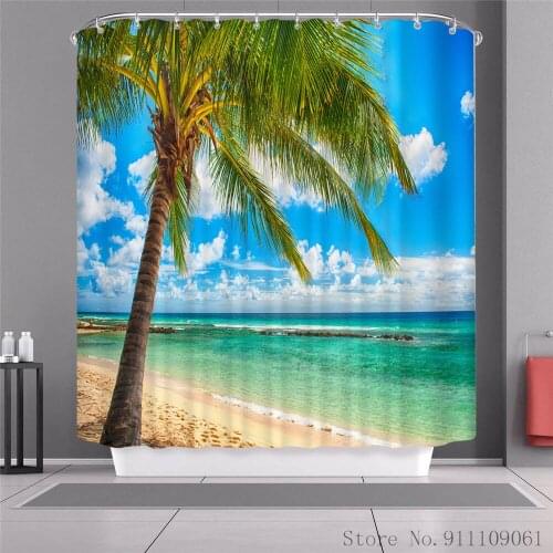 Beach Coconut Trees Sea 3D Printed Landscape Waterproof and Mildew Proof Bathroom Partition Home Decoration Shower Curtains