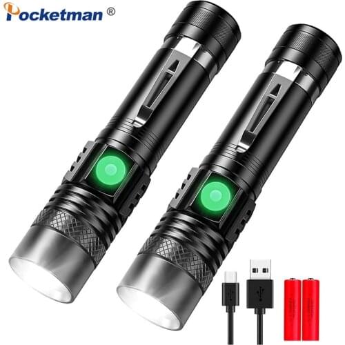 Pocketman LED Flashlight Portable USB Rechargeable Flashlights Waterproof Torch Zoomable Hand Light Use 18650 Battery