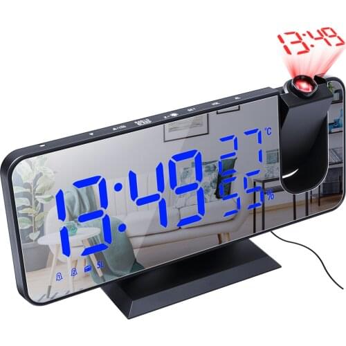 Projection Alarm Clock Large LED Display Ceiling Projector Clock Acrylic mirror Surface FM Radio Function Built-in Button Cell