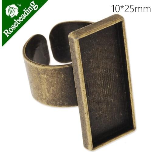 10x25mm antique bronze plated adjustable rectangle cabochon setting ring,ring blank,ring bezel,sold 10pcs/lot-C4419