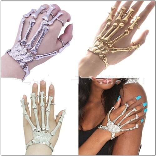 Halloween Props Gift Fun Nightclub Party Punk Finger Bracelet Gothic Skull Skeleton Bone Hand Finger Bracelet Party Decoration