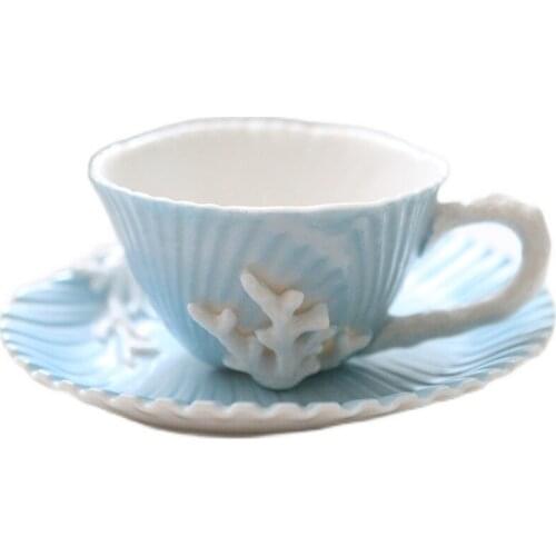 Zq European-Style Embossed Ceramic Three-Dimensional Shell Coral Coffee Cup Coffee Pot