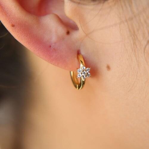925 sterling silver small cz stud minimalist flower earring cute jewelry delicate girl women ear stud tiny circle earring hoops