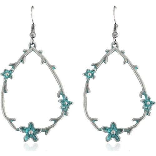 Branch plum Earrings Retro Bronze Bohemia Circle Ellipse Vine Flower Earrings Fashion Crown Glamor Earrings