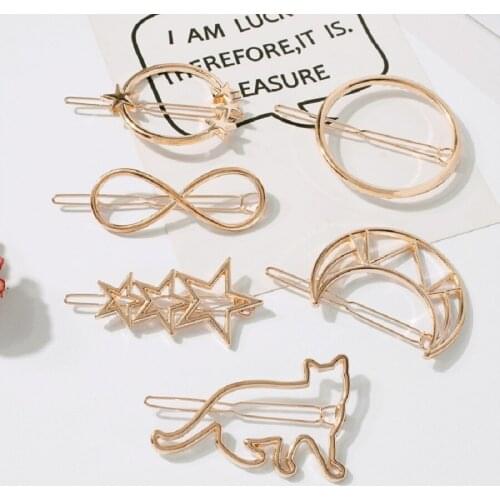 Hairpin A Word Folder Ladies Moon Five-Pointed Star Round Cute Cat Creative Multiple Patterns Trend Fashion Gift Accessories