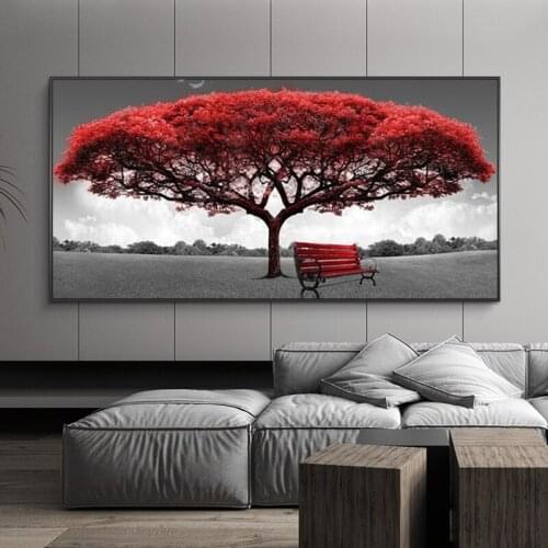 Modern Mangrove Yellow Tree Purple Tree Bench Landscape Canvas Painting Black and White Poster Home Decoration Wall Art Picture
