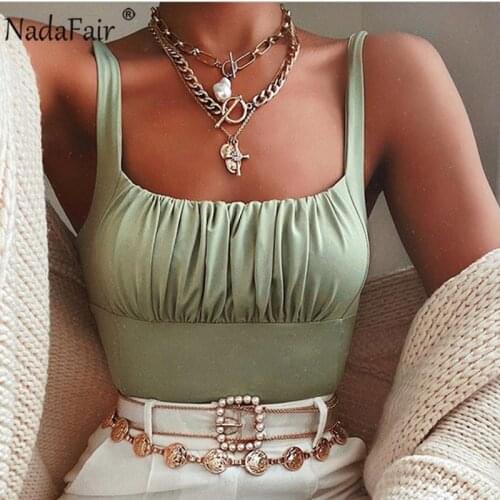 Nadafair Square Collar Ruched Solid Women Crop Tops Summer Backless Club Slim Cropped Off Shoulder Tank Sexy Woman Tops