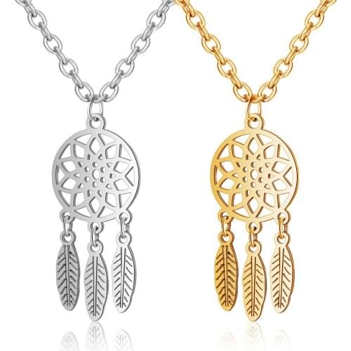 Trendy Style Dreamcatcher Stainless steel Pendant Mandala Lotus Necklace Yoga feather Stone Pendant Jewelry Necklace