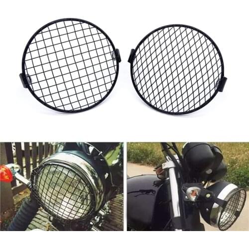 Universal 7" Motorcycle Side Mount Headlight Cover Retro Round Headlight Net Mesh Protector Guard Cover For Cafe Racer Bobber CB