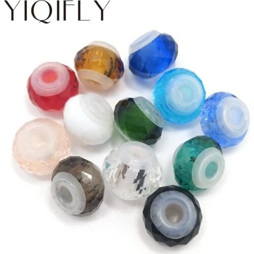YIQIFLY free shipping 20pcs mix colors big hole crystal rubber stopper core beads fit European bracelet DIY