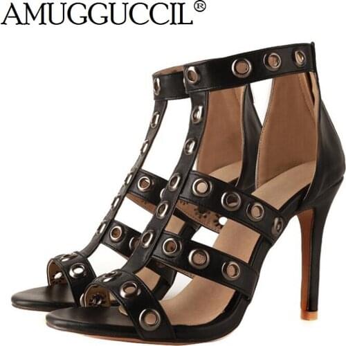 2021 New Plus Big Size 32-46 Black Red Pink Zip Fashion Sexy High Heel Summer Girls Females Lady Womens Sandals L932