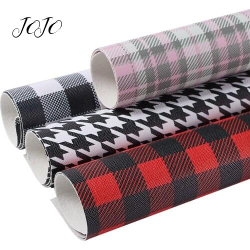 JOJO BOWS 22*30cm 1pc Grid Printed Faux Synthetic Leather Fabric Sheets DIY Hair Bows Home Decoration Handmade Crafts Supplies