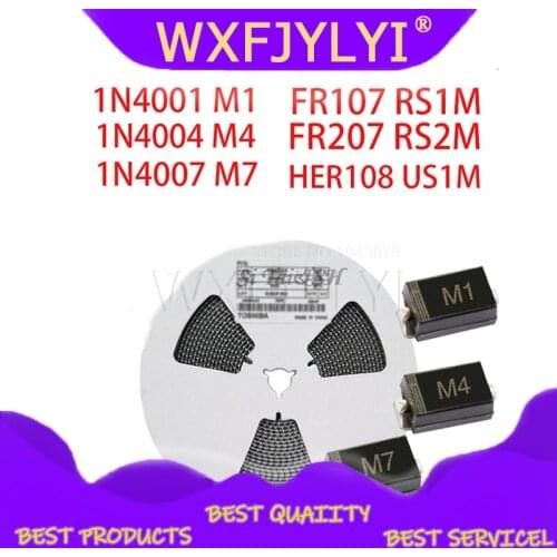 100PCS SMA Rectifier diode 1N4001 M1 1N4004 M4 1N4007 M7 FR107 RS1M FR207 RS2M HER108 US1M SF18 ES1J SF14 ES1D DO-214AC