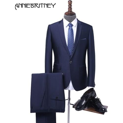 2018 Brand New Navy Blue Formal Men Suit Set Skinny Gentle Wedding Groom Blazer Prom Style Tusxedo Terno Masculino Jacket+Pant