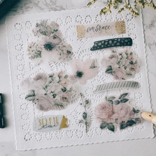 KSCRAFT 45pcs Retro Flowers Vellum Paper Stickers for Scrapbooking DIY Projects/Photo Album/Card Making Crafts