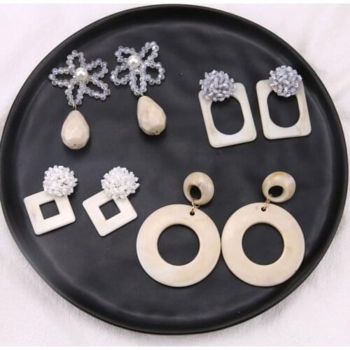 6pcs Retro Literary Breath Milk White Hollow Roundperforated Beads Geometric Earrings for Women Korean Diy Jewelry Accessories