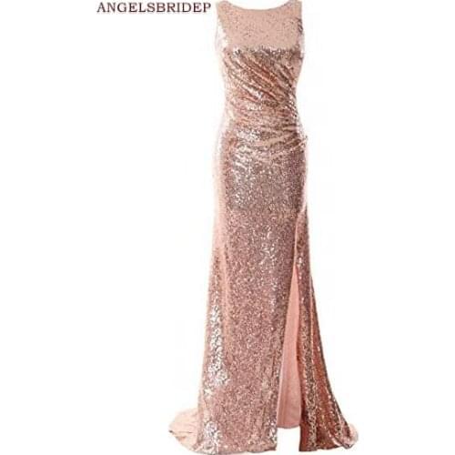 ANGELSBRIDEP High-Neck Evening Party Gown Sexy Side Split Bling Bling Sequined Floor-Length Formal Celebrity Prom Gowns Custom