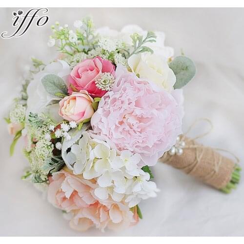 Iffo custom bride hand holding flower bouquet bride bridal bridesmaid wrist flower simulation radish pollen rose DIY decoration