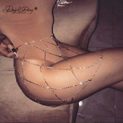 DAVYDAISY Women Hot Rhinestone Metal Chain Skirt Sexy Mesh Diamonds Body Chain Club Beach Wear Pants Sexy Lingerie PA013
