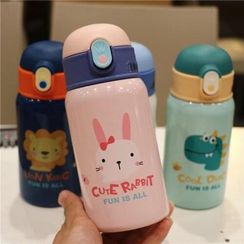 Children Stainless Steel Straw Thermal Water Bottle Cartoon Leak-Proof Vacuum Flask Thermos Mug Cute Thermo Cup for Kids Gift
