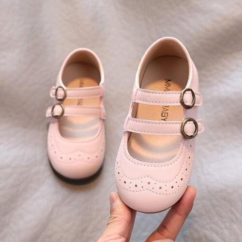 Toddler Leather Shoes for 1-6 Years Girls Autumn Mary Janes Dress Shoes Baby Girls Soft Sole Princess Korean Shoes 21-30 Pink