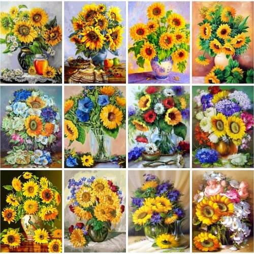 EverShine Diamond Mosaic Flowers Cross stitch 5D Diamond Painting Full square Sunflowers Bead Picture Kits vase Rhinestones Art
