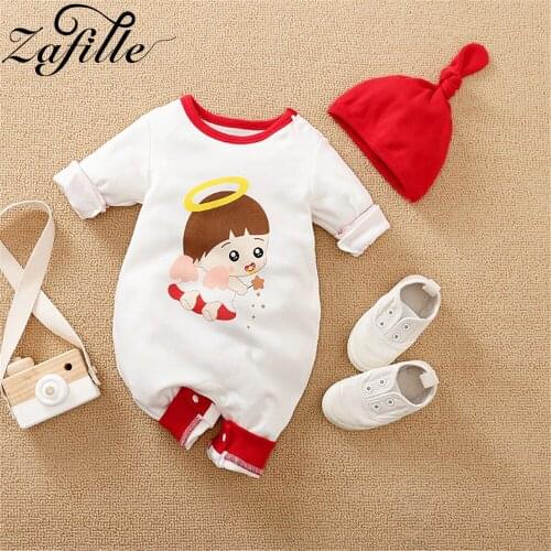 ZAFILLE Newborn Baby Girl Clothes Cartoon Angel Baby Romper and Hat Cotton Jumpsuit For Kids Little Girls Babies