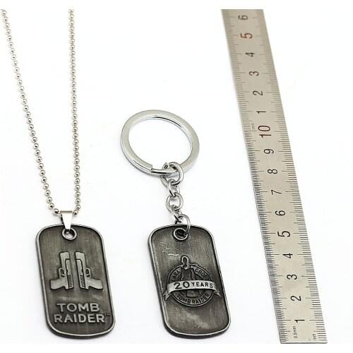 HSIC Movie Tomb Raider Keychain Metal Keyrings 20th Anniversary Edition Dog Tag Key Chains Jewelry Souvenir Men Jewelry HC12852