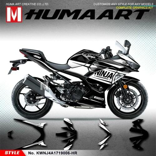 HUMAART Custom Graphics Personalised Sticker Kit for Ninja 400 ABS 2017 2018 2019 2020 2021/ Ninja 2019 250 2020, Black White