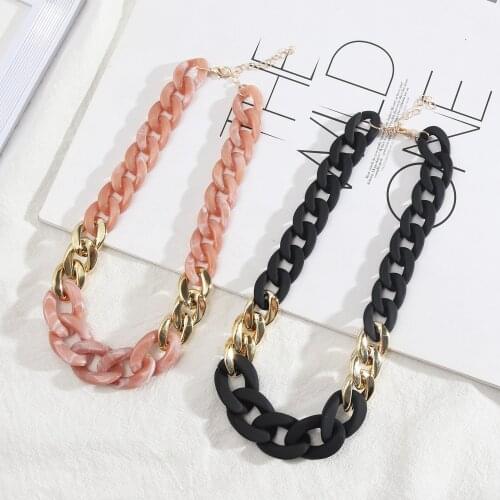 Korean Pink Black Resin Acrylic Metal Chain Sweet Candy Color Link Necklace Fashion Brand Women Jewelry Party Dating Gift