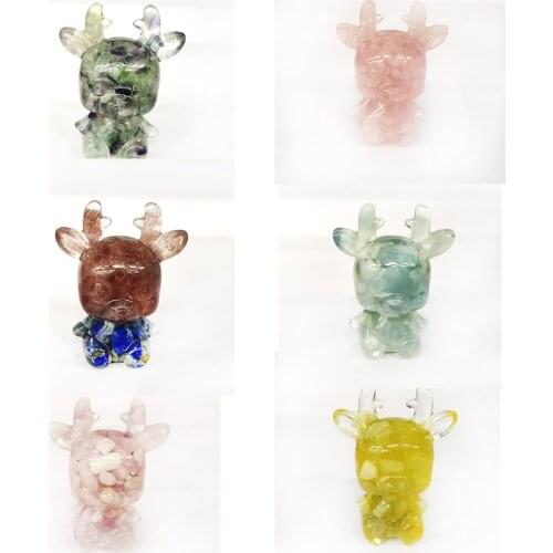 Quartz Crystal Resin Elk Fluorite Gravels Cute Deer Figurine Lovely Childrens Gifts Healing Crystal Stone Home Decoration