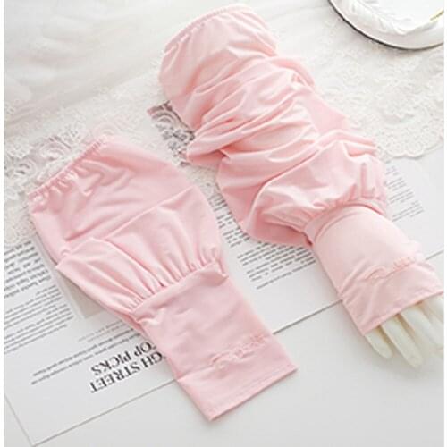 1pair Summer Loose Sun Protection Sleeves Women Driving Ice Silk Thin Uv Embroidered Ice Arm Sleeve Cycling Long Arm Sleeve