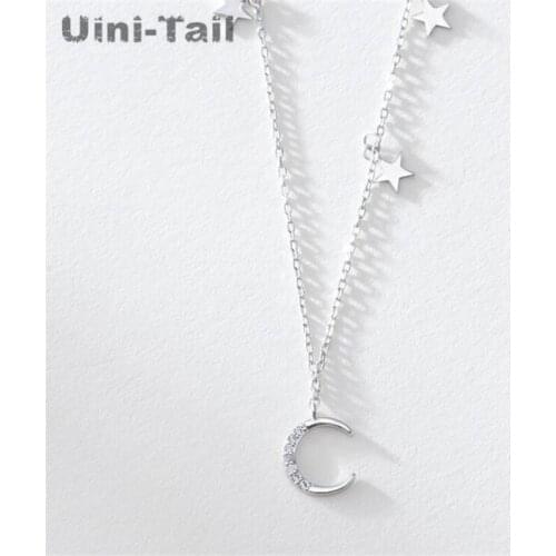 Uini-Tail hot new 925 sterling silver romantic stars moon micro-inlaid necklace Korean fashion tide flow original design GN897