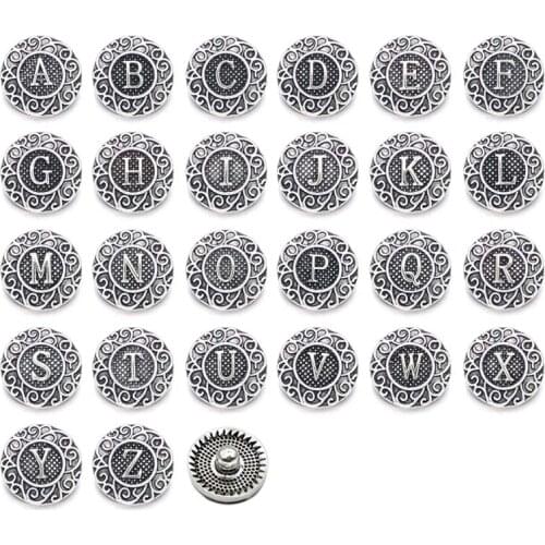 26 English letter 001 3D 18mm 20mm Metal Snap Button For Bracelet Necklace Interchangeable Jewelry Women Accessorie Findings