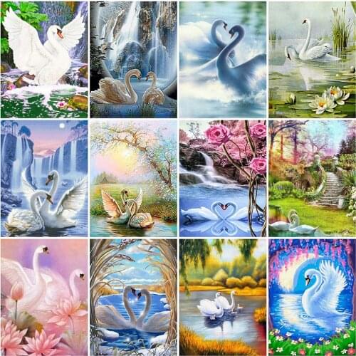 White Swan Scenery 5D Diy Full Square and Round Diamond Painting Embroidery Cross Stitch Kit Wall Art Club Home Bedroom Decor