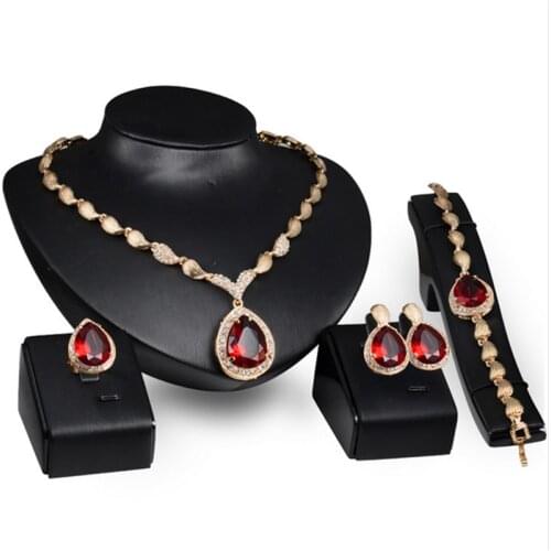 Nigerian Wedding African Beads Jewelry Sets Fashion Dubai Gold Jewelry Set Wholesale Necklace Earrings Bracelet Ring Set