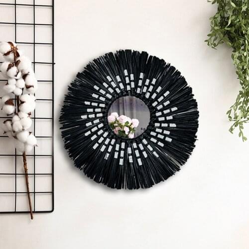 New Macrame Wall Hanging Bohemian Mirror Hand-Woven Tapestry Nordic Background Craft Cotton Rope Mirror Boho Home Wedding Decor